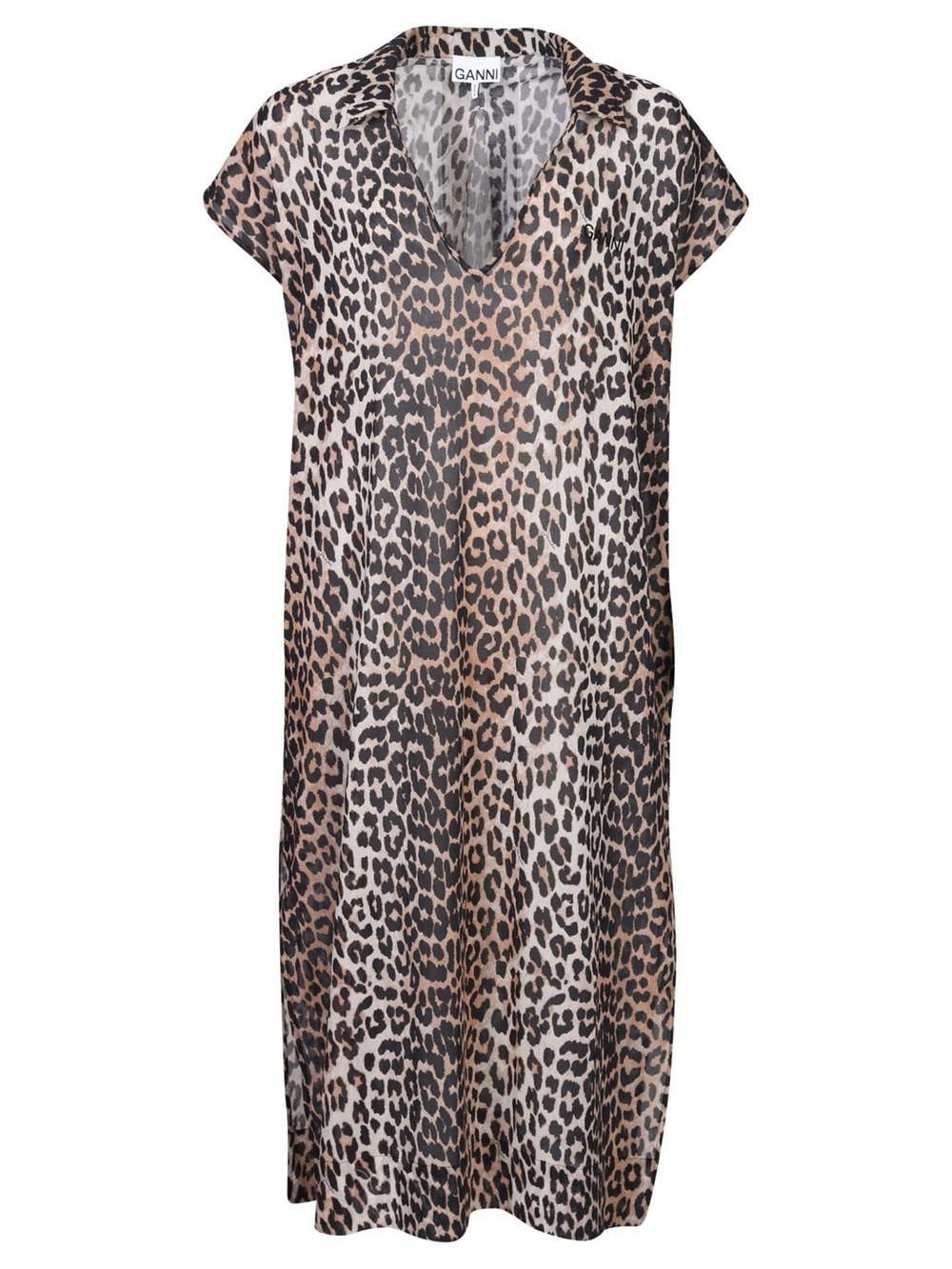 Ganni Leopard Print Kaftan/Dress - Brown Black Cream
